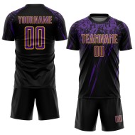 Black Custom Jersey Soccer Sublimation Purple-Gold Uniform Black Custom Jersey Soccer Sublimation Purple-Gold Uniform