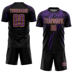 Black Custom Jersey Soccer Sublimation Purple-Gold Uniform
