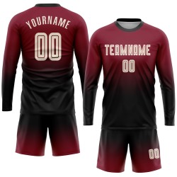 Soccer Fade Cream-Black Custom Jersey Sleeve Crimson Uniform Fashion Sublimation Long