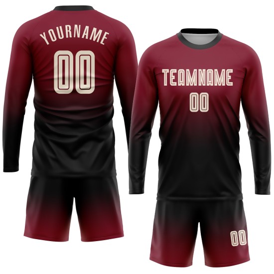 Soccer Fade Cream-Black Custom Jersey Sleeve Crimson Uniform Fashion Sublimation Long Soccer Fade Cream-Black Custom Jersey Sleeve Crimson Uniform Fashion Sublimation Long