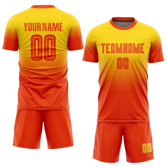 Custom Fashion Soccer Gold Sublimation Orange Uniform Jersey Fade Custom Fashion Soccer Gold Sublimation Orange Uniform Jersey Fade