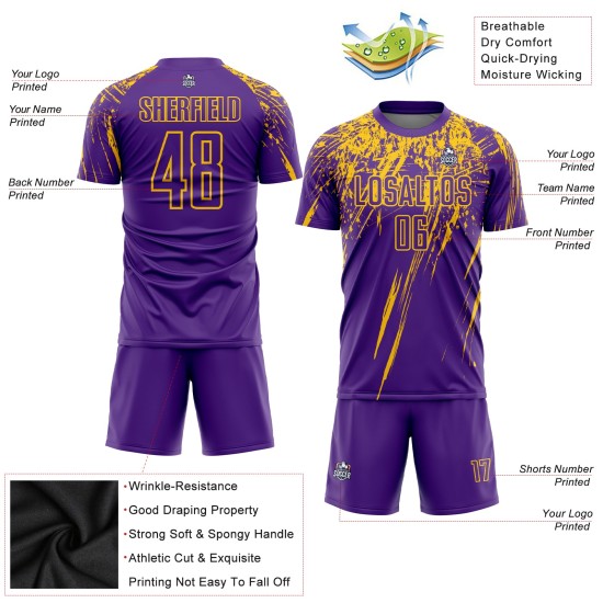 Purple Jersey Custom Uniform Soccer Yellow Sublimation Purple Jersey Custom Uniform Soccer Yellow Sublimation
