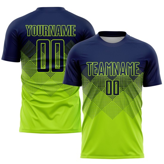 Soccer Green Custom Jersey Navy Sublimation Uniform Neon Soccer Green Custom Jersey Navy Sublimation Uniform Neon