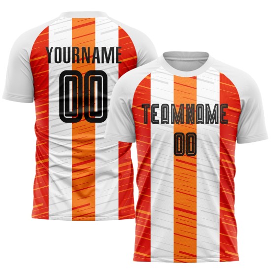 White Uniform Sublimation Custom Soccer Black-Orange Jersey White Uniform Sublimation Custom Soccer Black-Orange Jersey