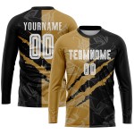 White Sublimation Black-Old Pattern Custom Soccer Scratch Jersey Gold Uniform Graffiti White Sublimation Black-Old Pattern Custom Soccer Scratch Jersey Gold Uniform Graffiti