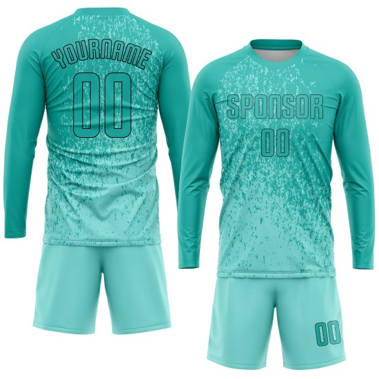 Aqua-Black Aqua Uniform Sublimation Soccer Jersey Custom Aqua-Black Aqua Uniform Sublimation Soccer Jersey Custom