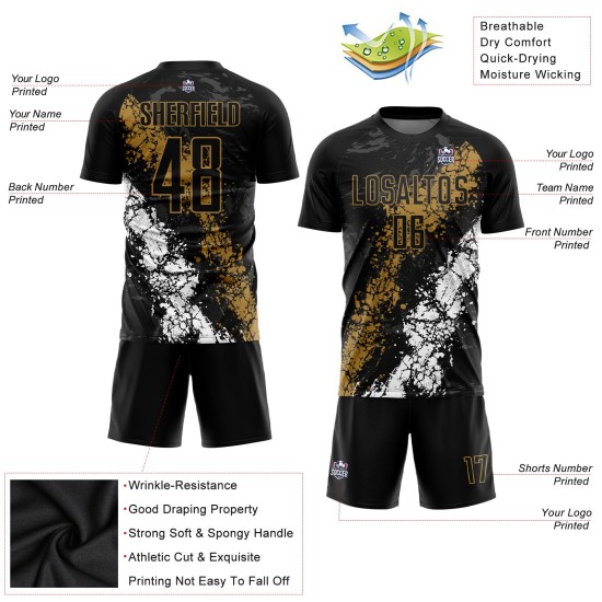 Jersey Gold-White Sublimation Black Custom Old Soccer Uniform Jersey Gold-White Sublimation Black Custom Old Soccer Uniform