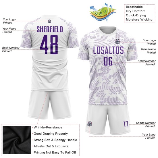 Sublimation Jersey Soccer Uniform White Purple Custom Sublimation Jersey Soccer Uniform White Purple Custom