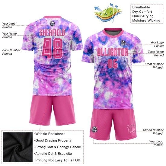 Tie Pink-White Custom Uniform Sublimation Soccer Jersey Dye Tie Pink-White Custom Uniform Sublimation Soccer Jersey Dye