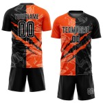 Black-Orange Soccer Scratch Graffiti Custom Uniform Pattern Jersey Sublimation Black-Orange Soccer Scratch Graffiti Custom Uniform Pattern Jersey Sublimation