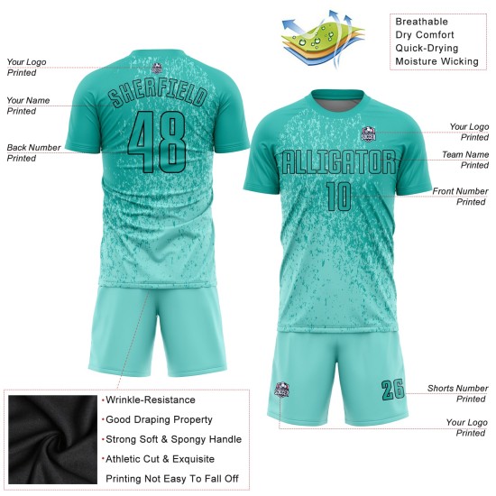 Aqua-Black Aqua Uniform Sublimation Soccer Jersey Custom Aqua-Black Aqua Uniform Sublimation Soccer Jersey Custom