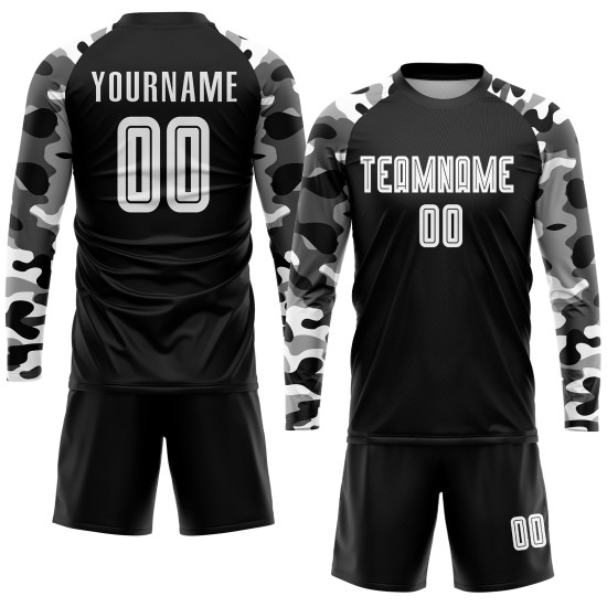 Soccer Uniform Custom Sublimation White-Camo Jersey Black Soccer Uniform Custom Sublimation White-Camo Jersey Black
