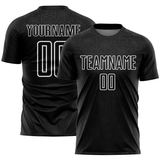 Black Soccer Geometric Jersey Sublimation Shapes Uniform Custom White Black Soccer Geometric Jersey Sublimation Shapes Uniform Custom White