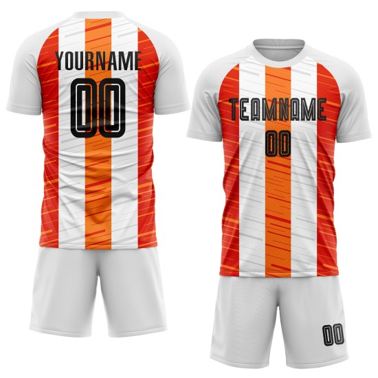 White Uniform Sublimation Custom Soccer Black-Orange Jersey White Uniform Sublimation Custom Soccer Black-Orange Jersey