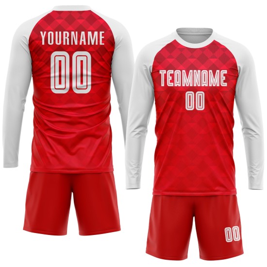 Soccer White Away Uniform Sublimation Red Custom Jersey Soccer White Away Uniform Sublimation Red Custom Jersey