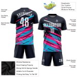 Pink-Light Blue Custom Uniform Soccer Sublimation White Jersey Navy Pink-Light Blue Custom Uniform Soccer Sublimation White Jersey Navy