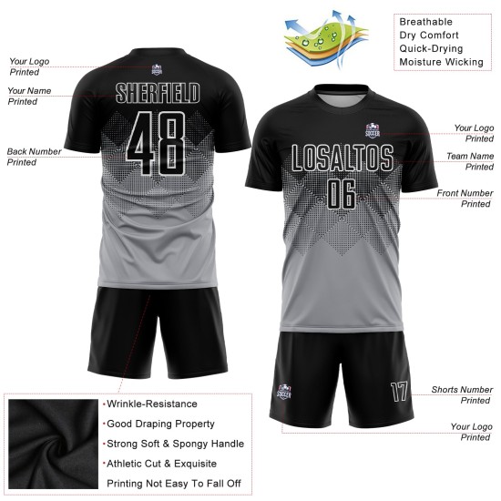 Uniform Light Gray Black-White Jersey Custom Sublimation Soccer Uniform Light Gray Black-White Jersey Custom Sublimation Soccer