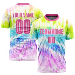 Tie Sublimation Custom Uniform Pink-White Dye Jersey Soccer