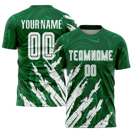 White Uniform Custom Soccer Kelly Sublimation Jersey Green White Uniform Custom Soccer Kelly Sublimation Jersey Green