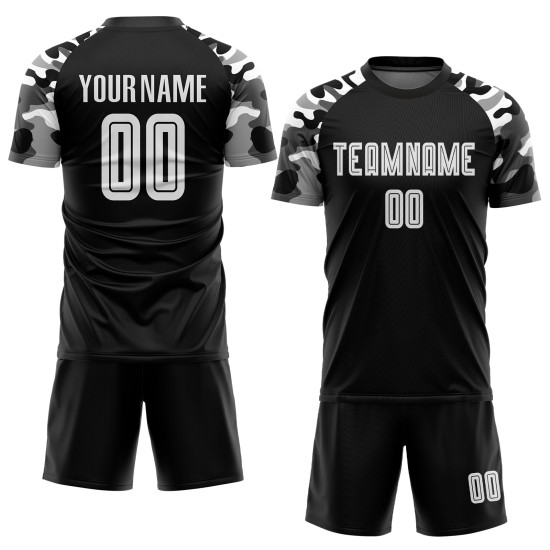Soccer Uniform Custom Sublimation White-Camo Jersey Black Soccer Uniform Custom Sublimation White-Camo Jersey Black