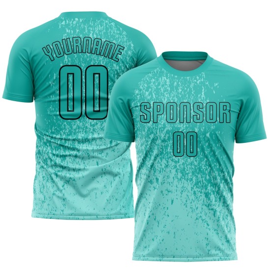 Aqua-Black Aqua Uniform Sublimation Soccer Jersey Custom Aqua-Black Aqua Uniform Sublimation Soccer Jersey Custom