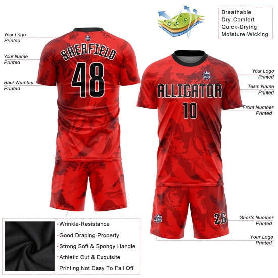 Jersey Sublimation Custom Red Black-White Soccer Uniform Jersey Sublimation Custom Red Black-White Soccer Uniform