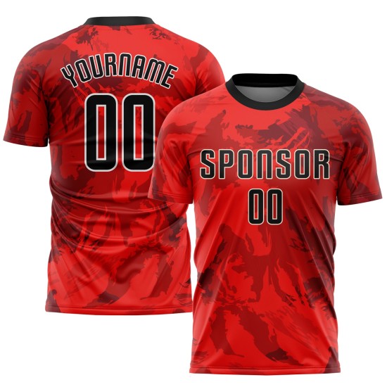Jersey Sublimation Custom Red Black-White Soccer Uniform Jersey Sublimation Custom Red Black-White Soccer Uniform