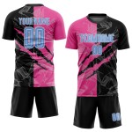 Sublimation Pattern Blue Light Graffiti Uniform Scratch Custom Black-Pink Soccer Jersey Sublimation Pattern Blue Light Graffiti Uniform Scratch Custom Black-Pink Soccer Jersey