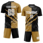 White Sublimation Black-Old Pattern Custom Soccer Scratch Jersey Gold Uniform Graffiti White Sublimation Black-Old Pattern Custom Soccer Scratch Jersey Gold Uniform Graffiti
