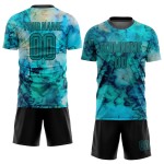 Soccer Custom Dye Tie Uniform Teal-Black Sublimation Jersey Soccer Custom Dye Tie Uniform Teal-Black Sublimation Jersey