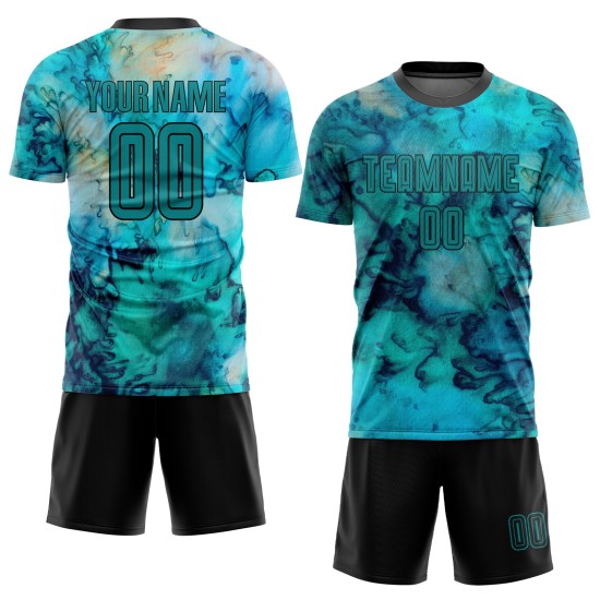 Soccer Custom Dye Tie Uniform Teal-Black Sublimation Jersey Soccer Custom Dye Tie Uniform Teal-Black Sublimation Jersey