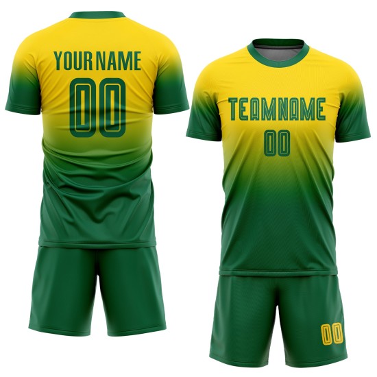 Sublimation Soccer Fashion Fade Gold Kelly Jersey Green Custom Uniform Sublimation Soccer Fashion Fade Gold Kelly Jersey Green Custom Uniform