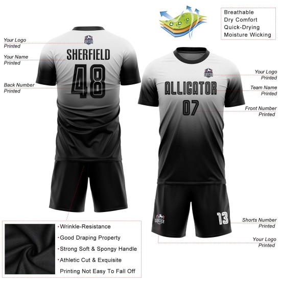 Soccer Fade Jersey White Sublimation Black Uniform Custom Fashion Soccer Fade Jersey White Sublimation Black Uniform Custom Fashion