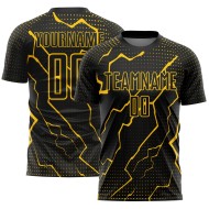 Custom Black Sublimation Soccer Jersey Yellow Uniform Lightning