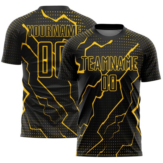 Custom Black Sublimation Soccer Jersey Yellow Uniform Lightning Custom Black Sublimation Soccer Jersey Yellow Uniform Lightning