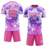 Tie Pink-White Custom Uniform Sublimation Soccer Jersey Dye Tie Pink-White Custom Uniform Sublimation Soccer Jersey Dye