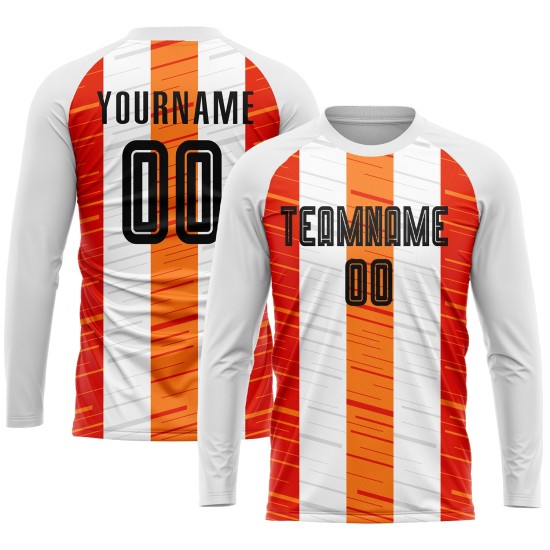 White Uniform Sublimation Custom Soccer Black-Orange Jersey White Uniform Sublimation Custom Soccer Black-Orange Jersey