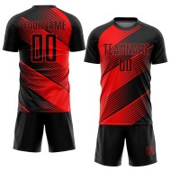 Black Soccer Red Jersey Sublimation Custom Uniform