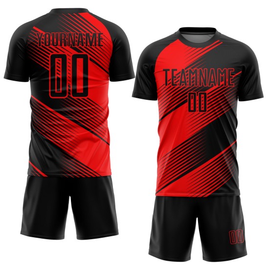 Black Soccer Red Jersey Sublimation Custom Uniform Black Soccer Red Jersey Sublimation Custom Uniform