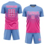 Custom Jersey Soccer Uniform Blue Light Sublimation Pink-White Custom Jersey Soccer Uniform Blue Light Sublimation Pink-White