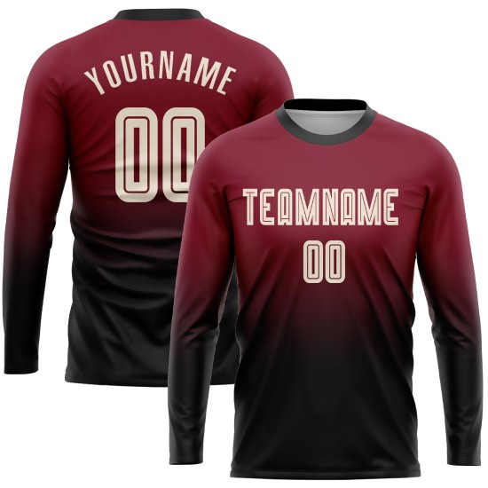 Soccer Fade Cream-Black Custom Jersey Sleeve Crimson Uniform Fashion Sublimation Long Soccer Fade Cream-Black Custom Jersey Sleeve Crimson Uniform Fashion Sublimation Long