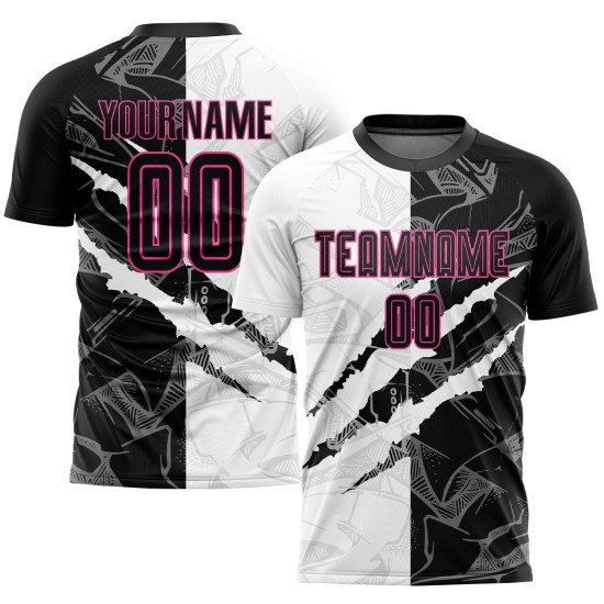 Scratch Graffiti Pattern Soccer Sublimation Custom Uniform Black-Pink Jersey Scratch Graffiti Pattern Soccer Sublimation Custom Uniform Black-Pink Jersey