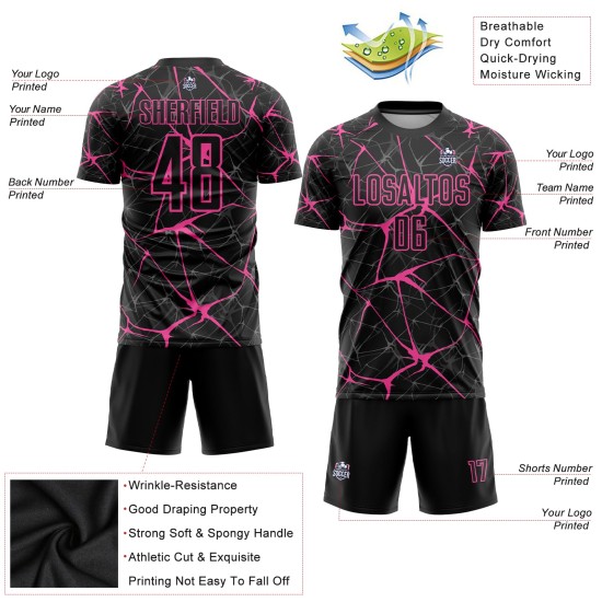 Sublimation Jersey Custom Uniform Pink Soccer Black Sublimation Jersey Custom Uniform Pink Soccer Black