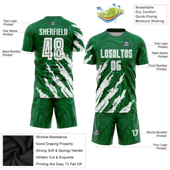 White Uniform Custom Soccer Kelly Sublimation Jersey Green White Uniform Custom Soccer Kelly Sublimation Jersey Green