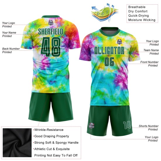 Soccer Jersey Sublimation Dye Kelly Custom Uniform Green-White Tie Soccer Jersey Sublimation Dye Kelly Custom Uniform Green-White Tie