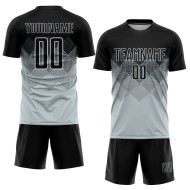 Custom Black Sublimation Soccer Silver Jersey Uniform