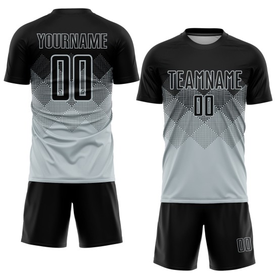 Custom Black Sublimation Soccer Silver Jersey Uniform Custom Black Sublimation Soccer Silver Jersey Uniform