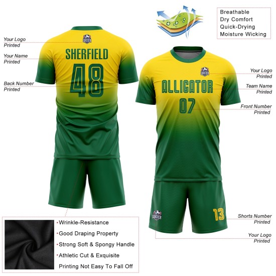 Sublimation Soccer Fashion Fade Gold Kelly Jersey Green Custom Uniform Sublimation Soccer Fashion Fade Gold Kelly Jersey Green Custom Uniform
