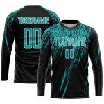 Soccer Black Sublimation Uniform Aqua-White Custom Jersey