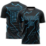 Lightning Black Soccer Sublimation Jersey Sky Blue Custom Uniform Lightning Black Soccer Sublimation Jersey Sky Blue Custom Uniform